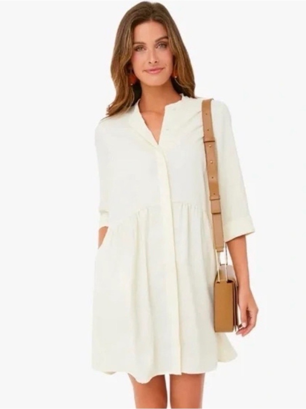 Tuckernuck Ivory Royal Shirt Dress Relaxed Drop Waist Button Front Tunic Sz S